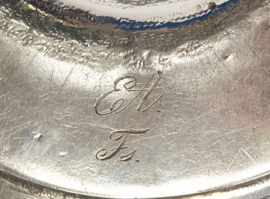 A George III silver chamberstick, the detachable sconce with foliate scrolls, above a waisted and - Image 7 of 9