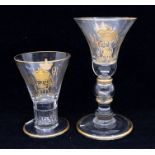 A George V and Queen Mary Coronation commemorative baluster wine glass, with GVR and MR monograms,