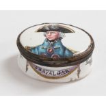 Nelson Interest - an early 19th century enamel patch box, the hinged cover painted with a portrait