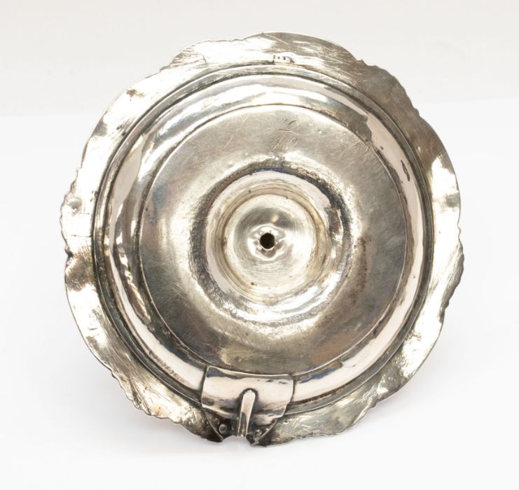 A George III silver chamberstick, the detachable sconce with foliate scrolls, above a waisted and - Image 6 of 9