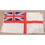 A Royal Navy battle flag ensign, panel stitched St George's Cross with Union Jack to top left, circa