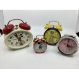 Walt Disney Vintage Germany novelty alarm clocks set. , inc Mickey Mouse and also a Japanese novelty