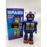 Vintage Boxed Battery  operated Tinplate Space Walk Man Robot Toy c 12” in good and possibly