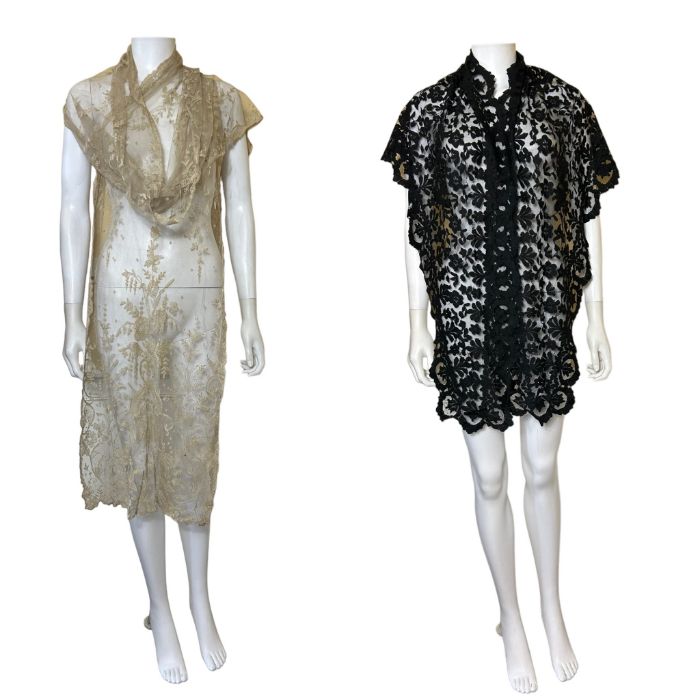 Lace shawls and pieces to include a limerick lace stole, early 20thc, a black machine lace shawl,