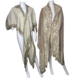 A 19th century ottoman wool shawl with silver bullion embroidery and tassels along with another