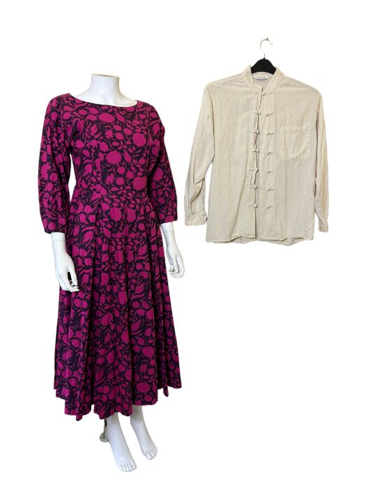 3 1980s Laura Ashley dresses and a raw silk blouse in the style of a Chinese fisherman's jacket (4) - Image 2 of 2