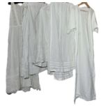 3 antique cotton and lace petticoats, two cotton nightgowns and two petticoat frills with lace