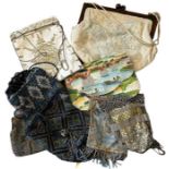 vintage and antique purses to include a C1860s ottoman cashmere purse with couched gold braid and