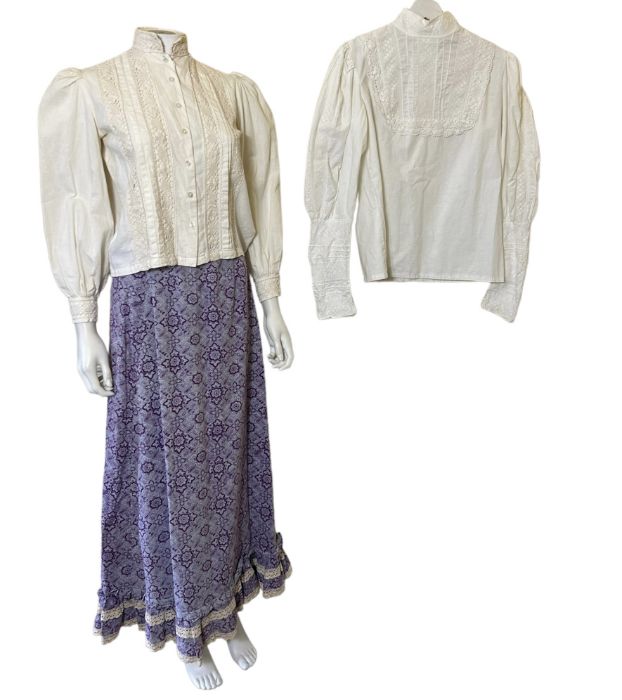 1970s and early 1980s Laura Ashley made in Wales pieces to include two edwardian style blouses, a