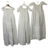 10 Antique white cotton babies dresses and christening gowns, some with underdresses. Beautiful