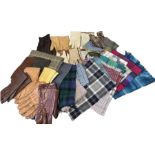 12 vintage tartan/  plaid men's scarfs in a variety of colourways, 8 cravats, 8 pairs of driving