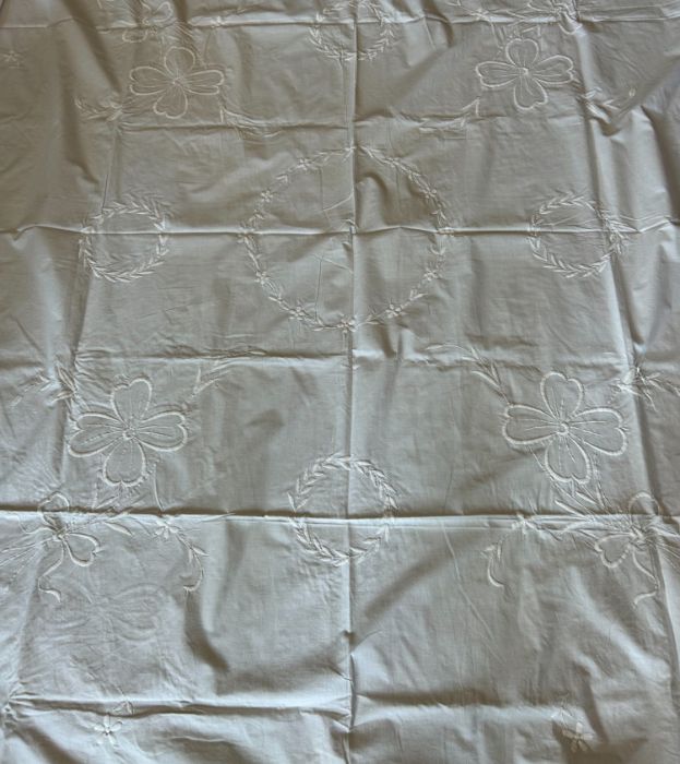 Four cotton and linen bedspreads, late 19th/ early 20th century all hand embroidered to include - Image 5 of 6