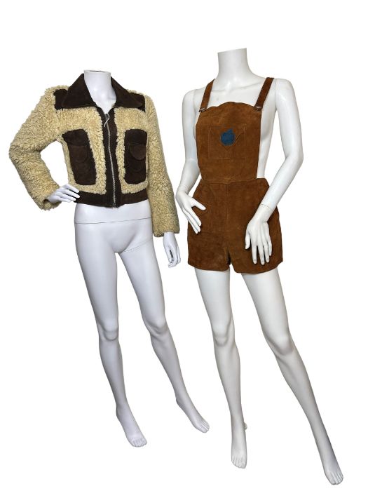 1960s/ 70s suede romper or playsuit in the lederhose style and a suede and faux sheepskin bomber