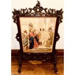 A Victorian and later mahogany carved firescreen. 130cm H x 80cm W