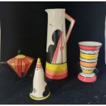 An Art Deco style jug and a conical sugar caster inscribed "Dorothy Ann hand painted , Staffs,