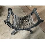 Victorian A 19th century Coalbrookdale X-frame garden seat, wooden slats on curved heavy iron