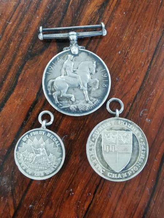 A WW1 silver service medal '204023 PTE.P.A.Smithers R.W.Kent R.' together with a 1939 silver