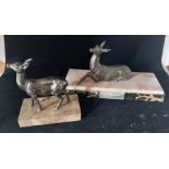 Art Deco French marble + spelter doe and another