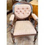 *****REOFFER FOR THE JUNE SALE £30-50***** A Victorian mahogany open armchair, spoon back rest,