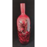 A Royal Doulton "Sung" flambe bottle vase printed with huntsman in a landscape, pattern 1517, 33cm