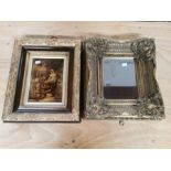 A Victorian Crystoleum in a mahogany and gilt frame 36cm by 44cm and a bevelled glass mirror in a