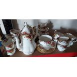 A Royal Albert Old Country roses tea and coffee service for six, two Aynsley vases and a similarly