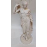 A tall Robinson and Leadbeater late Victorian Parian Classical semi nude female figure, carrying