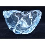 A 20th century pale blue and wrythen moulded glass bowl, signed indistinctly, 9cm high