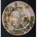 A Cantagalli style Majolica, Florence scene  plate, initialled PS measures 16cm across. Condition