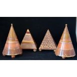 Nigel John Wilde, two studio pottery obelisks, 15cm high and two studio pottery cones, all on ball