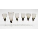 20th century Glass - Five matching glass glasses with twist type stems along with a similar one that