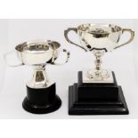 Two George V silver presentation trophies, one with two handles and on square base and including