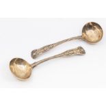 A pair of early Victorian King's pattern sauce ladles, engraved initials, hallmarked by Chawner &