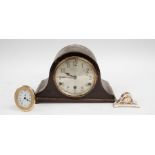 A 1950's mantle clock, a Royal Crown Derby miniature clock and other small table clock