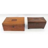 A 19th century mahogany writing box, together with a 19th century mahogany tea caddy