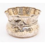 A Modern Greek 800 standard silver planished / hammered bowl, scallop edge with ribbon tied