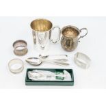 A collection of silver to include some golf interest; a plain silver presentation mug inscribed "