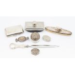 A collection of silver to include; An S. Blanckensee & Sons Ltd, Birmingham plain silver cigarette