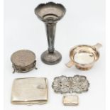 A collection of silver to include; A Birmingham silver nurses buckle, dated 1899, Joseph Gloster,