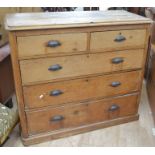 A Victorian pine chest of two above three drawers