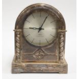 Early 20th Century silver plated arched mantle clock, with Smiths Sectronic battery clock face