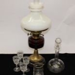 A late 19th century decanter, glasses, a small glass decanter and ruby glass, late 19th century