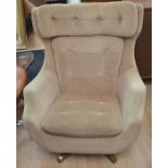 A 1970's button backed retro swivel chair, on wooden stand in excellent condition