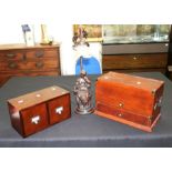 Two desk top writing boxes, 20th Century along with table lamp