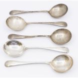 A collection of five Viners of Sheffield silver soup spoons, in simple design, hallmarked Sheffield,