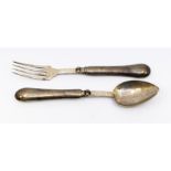A pair of 19th Century French silver campaign fork and spoon, hallmarked by CZ., Paris, circa