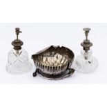Two early 20th Century Continental probably American silver mounted cut glass perfume atomisers, the