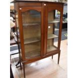 Early 20th Century glazed Edwardian display cabinet, on stand (latter has glued repairs and would