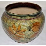 A Royal Doulton Lambeth jardiniere with leaf decoration, impressed marks and number 9893, 18.5cm