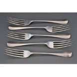 A set of four silver Old English pattern dessert forks, London 1937 and another London 1932,